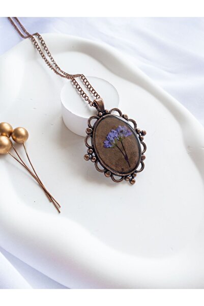 BeuBella Aksesuar Gerçek Mor Çiçekli Reçine Kolye – El Yapımı Bohem Gotik Mad...
