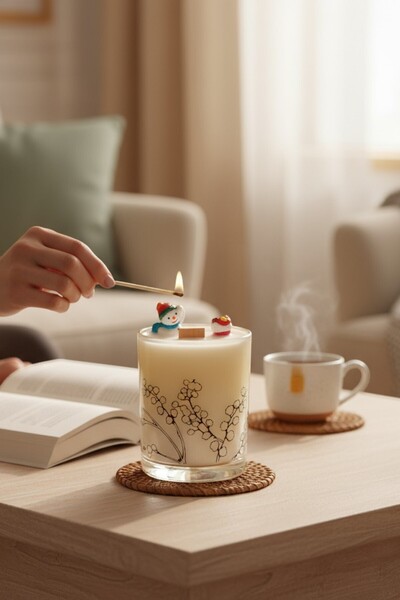 Binbirdemet Festive Glow - Soya Wax Mum – Cam Kupa, Vanilya Kokulu, El Yapımı...