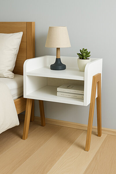 Kydonia Home Masif Ahşap Ayaklı MDF Komodin – İskandinav Tarzı Modern Doğal v...