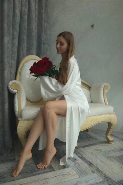 lousa Spanish Sleeve Silky Satin Long Dressing Gown