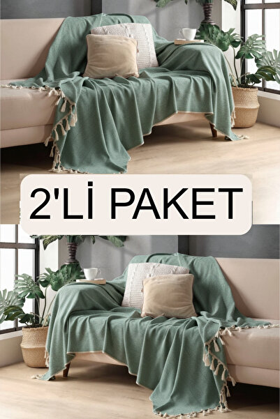 Miracolo Home Yeşil Pamuklu Dekoratif Koltuk Örtüsü Set 170x230 Boyutlu Optim...