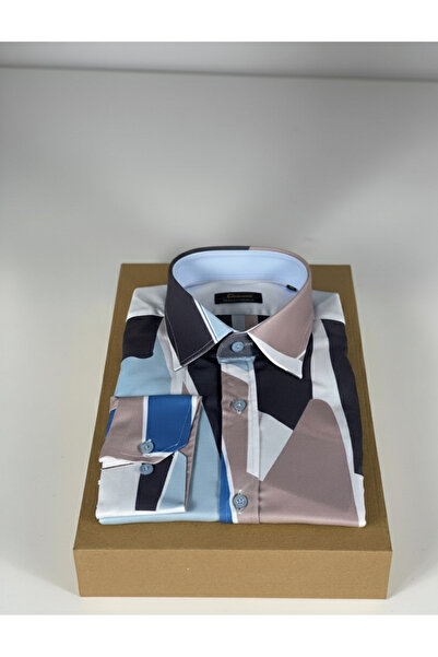 YusGos Long Sleeve Cotton Easy Iron Geometric Pattern Regular Fit Premium Men's Shirt