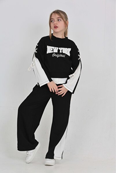 junior baby kids Mâneci și pantaloni brodați Newyork cu ochiuri și detaliu de...