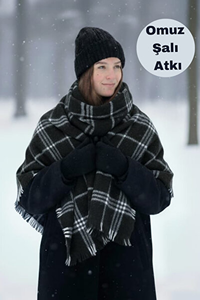 Limon Socks Eșarfă pentru femei, iarnă, din lână moale, cu modele în carouri și uni (4 de tranziție ) Eșarfă pentru umăr