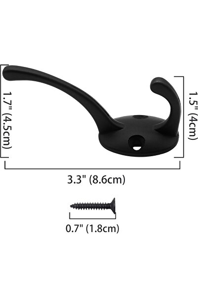 Generic IBosins 12-Pack Black Wall-Mounted Double Coat Hooks with 24 Screwors, Zinc