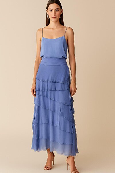 EREN STYLE Italian 2 Size Slimming Layered Silk Skirt & Strapless Dress