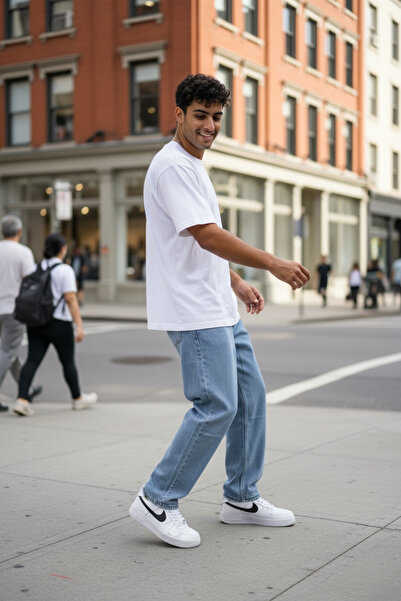 dehaine Men's Baggy Jeans, navy blue, simple pattern, 11082