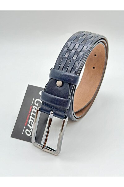 Gutiero Мъжки класически колан от 100% естествена кожа в тъмносин цвят