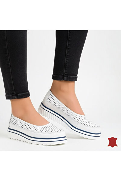 ANGEL BLUE Women's casual shoes in natural leather, white, perforated, with slip-on closure
