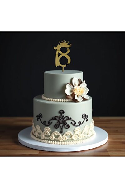 OEM 18th birthday cake topper, crown, 18CA, gold acrylic mirror, 12x12 cm