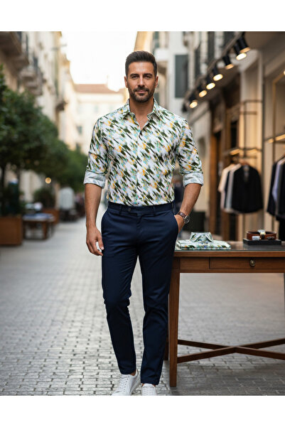 YusGos Long Sleeve Cotton Easy Iron Patterned Regular Fit Premium Men's Shirt