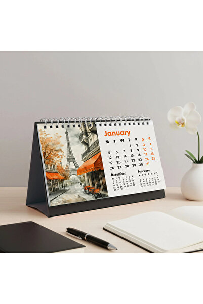 bi'aldım 2026 Paris Masa Takvimi - Önceki ve Sonraki Ay Görünümlü Vintage Par...