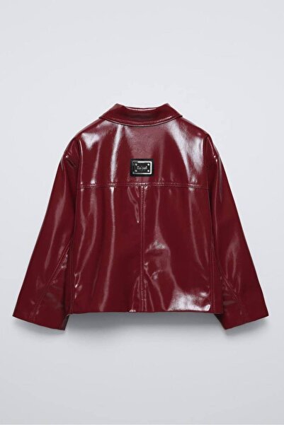 anonim Girl's Red Shiny Faux Leather Jacket