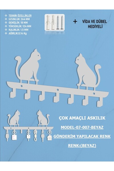 EXİTMODEL Multi-Purpose Metal Key Holder, with Metal Hooks, Wall Decor, Organ...