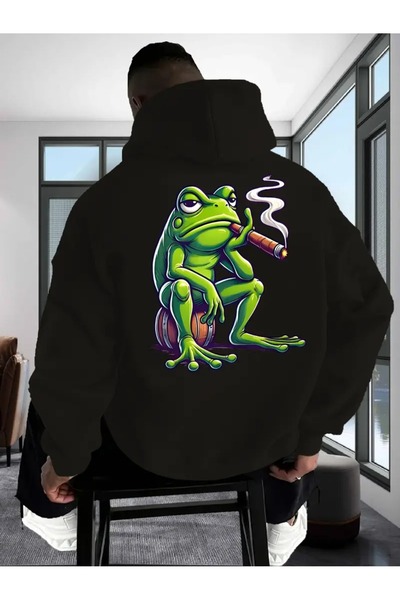 LAYORA طباعة جرافيك على شكل ضفدع مع سويت شيرت كاجوال للرجال بغطاء رأس