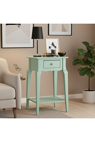 Wooding Mobilya Masif Konik Su Yeşili Raflı Yan Sehpa - Saksılık