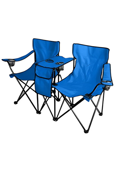 Cady One كرسي تخييم مزدوج قابل للطي مصنوع من قماش عالي الجودة، أرجل غير قابلة للانزلاق، حامل أكواب وحقيبة أمامية.