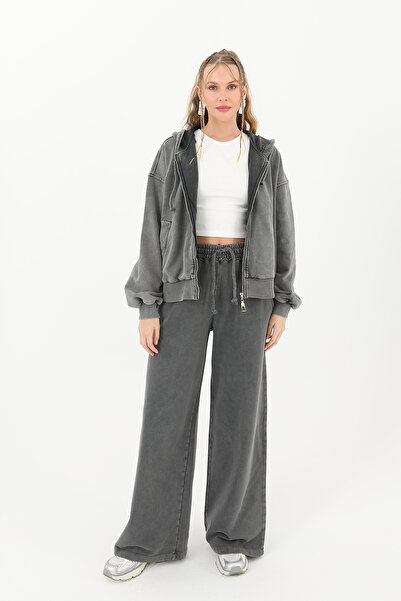 Modamorfo Women's Zippered Hooded Vintage Sweatshirt - 32064Swt