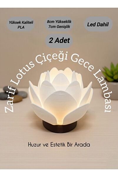 J&K Dizayn Zarif Lotus Çiçeği Gece Lambası (2 Adet) | Masa & Komodin Aydınlat...