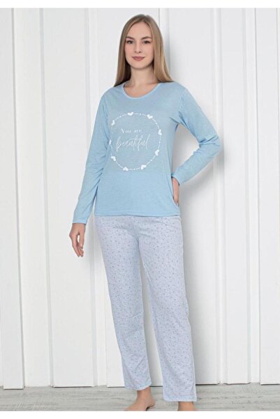 TOSKI Pijama Damă Mâneca Lungă Pantalon Lunga – Beautiful-Bleu