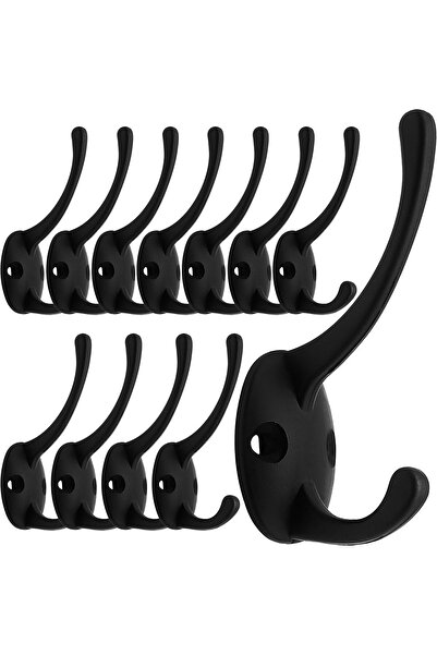 Generic IBosins 12-Pack Black Wall-Mounted Double Coat Hooks with 24 Screwors, Zinc