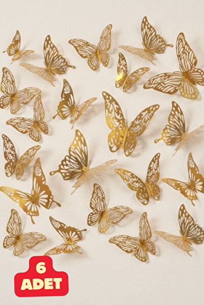 Baloncu Dede 6 Adet Gold Kelebek 3D Parlak Gerçek Görünüm Sticker Yapışkanlı ...
