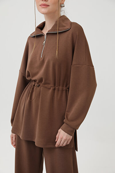 Modamorfo Women's Waist Elastic Detailed Collar Zippered Suit - 20608Tkm