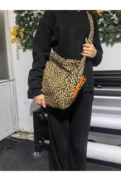 KOTOLOG Unisex Loose Jean Side Pocket Leopard Pattern Relax Zippered Bag