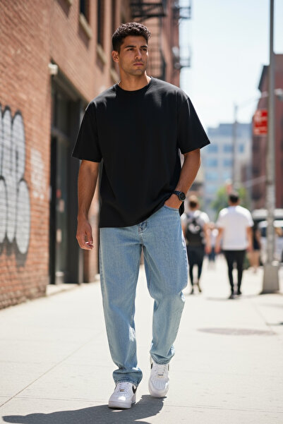 dehaine Men's BAGGY jeans, light blue, simple pattern, 11081