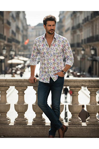 YusGos Long Sleeve Cotton Easy Iron Patterned Regular Fit Premium Men's Shirt