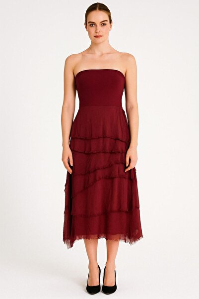 EREN STYLE Italian 2 Size Slimming Layered Silk Skirt & Strapless Dress