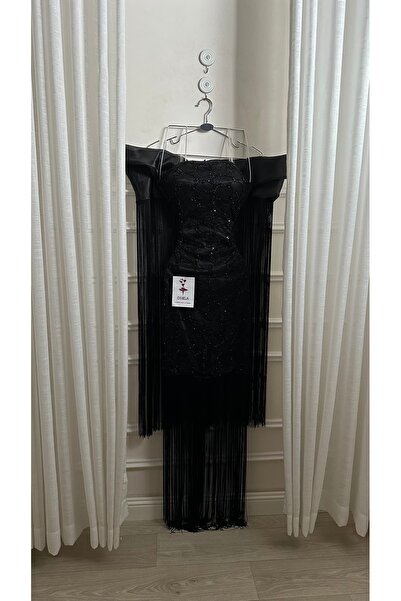 Onila فستان اسود هدب باكمام طويله