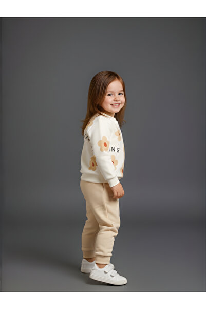 MİLANO KİDS Girl's Bottom and Top Tracksuit Set 100% Cotton and Transitional