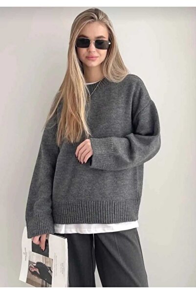 LUVON Pulover de tricotaj pentru damă, antracit, cu decolteu triplu