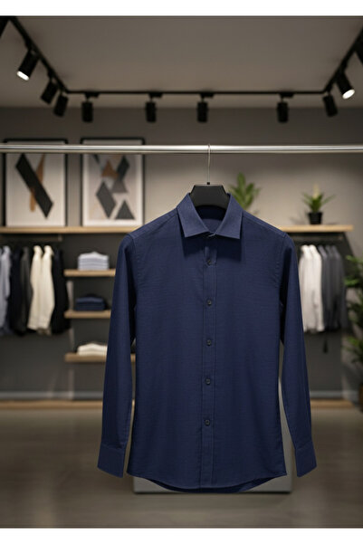 YusGos Long Sleeve Cotton Easy Iron Thick Muslin Linen Regular Fit Premium Men's Shirt