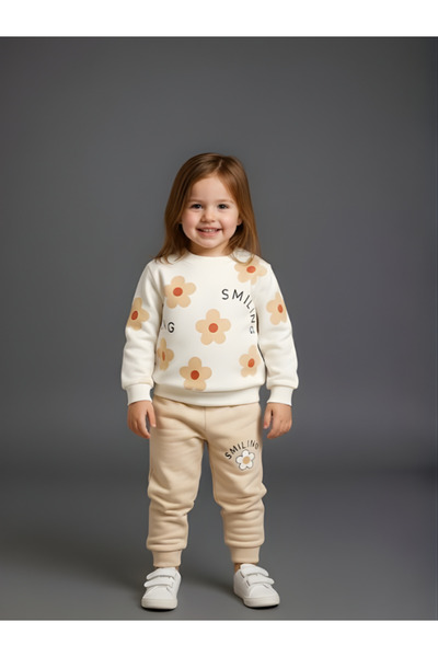 MİLANO KİDS Girl's Bottom and Top Tracksuit Set 100% Cotton and Transitional