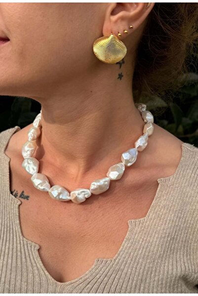 BuinJewellery Elmas Kesim Büyük Beyaz Barok İnci Kolye