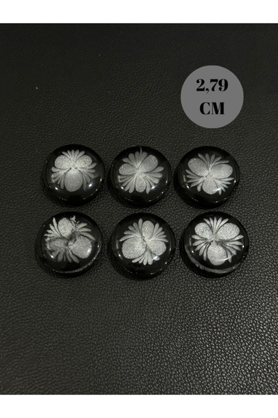 aensia Siyah Polyester İçi Gümüş Simli Kelebek Model Kaban Ceket Düğmesi 2,79 CM - 6lı Paket