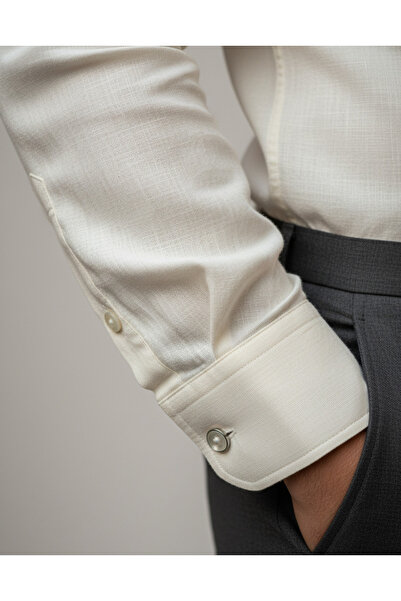 YusGos Long Sleeve Cotton Easy Iron Thick Muslin Linen Regular Fit Premium Men's Shirt