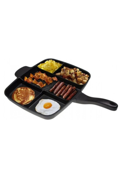 MANDU Multifunctional grill pan with 5 cooking compartments WOODEN HANDLE