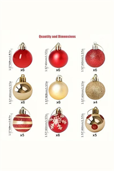 Trade Bazaar 50Pcs 40mm Red Gold White Christmas Tree Ornament Balls Set |   9 Different Patterns & Lightweight Durable Yarl