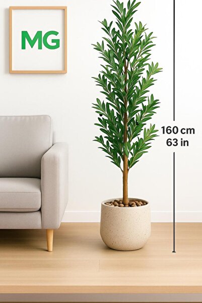 MG Artificial olive tree, 160 cm tall, off-white color, in an elegant pot