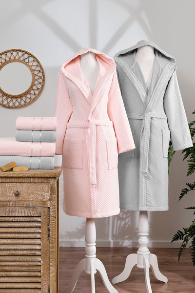 Özdilek Bright Kadife Aile Seti Gri-Pembe