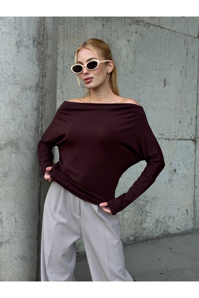 MAMAYAGA Women's Boat Neck Full Stretch Asymmetrical Cut Comfort Sports Stylish Design Soft Blouse