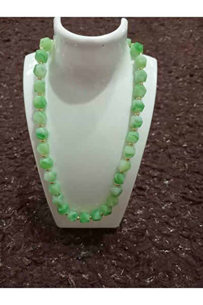 golden takış Cornered Green Necklace