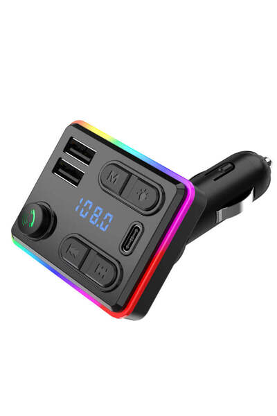 Generic مشغل MP3 للسيارة بتقنية البلوتوث مع إضاءة محيطة، وجهاز إرسال FM، وشاحن سيارة بتقنية PD، ومكالمات بدون استخدام اليدين، وموسيقى