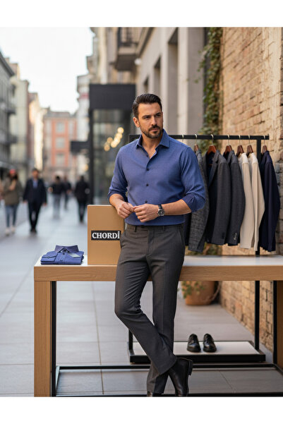 YusGos Long Sleeve Cotton Easy Ironing Faded Spot Pattern Regular Fit Premium Men's Shirt