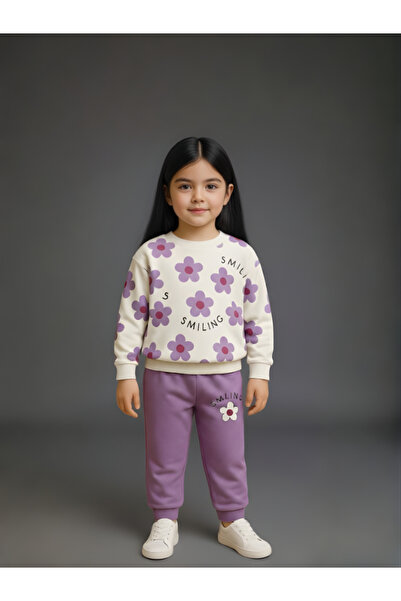 MİLANO KİDS Girl's Bottom and Top Tracksuit Set 100% Cotton and Transitional
