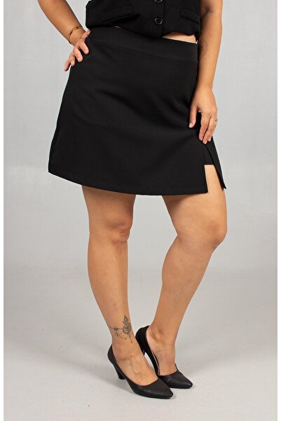 Truva XXL Plus Size Comfortable Black Stretch Fabric Crepe Skirt Shorts