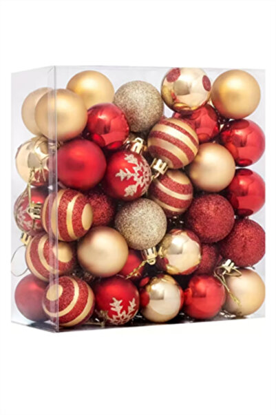 Trade Bazaar 50Pcs 40mm Red Gold White Christmas Tree Ornament Balls Set |   9 Different Patterns & Lightweight Durable Yarl